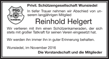 Traueranzeige von Reinhold Helgert von Frankenpost