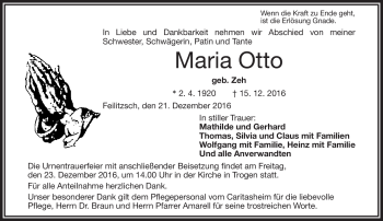 Traueranzeige von Maria Otto von Frankenpost