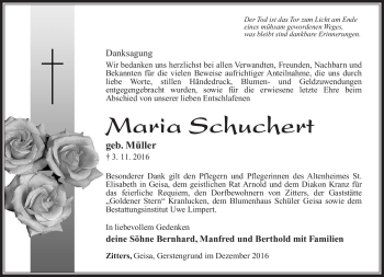 Traueranzeige von Maria Schuchert von Südthüringer Presse