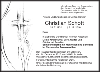 Traueranzeige von Christian Schott von Frankenpost