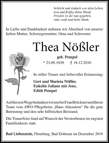Traueranzeige von Thea Nößler von Südthüringer Presse