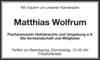 Traueranzeige von Matthias Wolfrum von Frankenpost