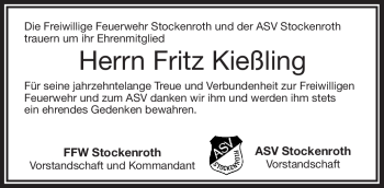 Traueranzeige von Fritz Kießling von Frankenpost