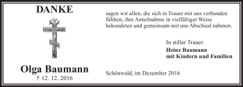 Traueranzeige von Olga Baumann von Frankenpost