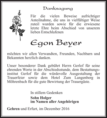 Traueranzeige von Egon Beyer von Südthüringer Presse