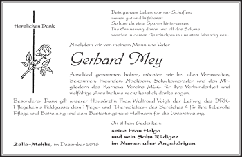 Traueranzeige von Gerhard Mey von Südthüringer Presse