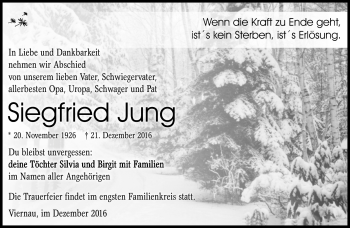 Traueranzeige von Siegfried Jung von Südthüringer Presse