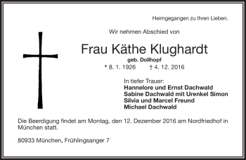 Traueranzeige von Käthe Klughardt von Frankenpost