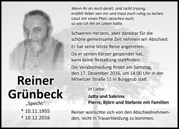 Traueranzeige von Reiner Grünbeck von Neue Presse Coburg