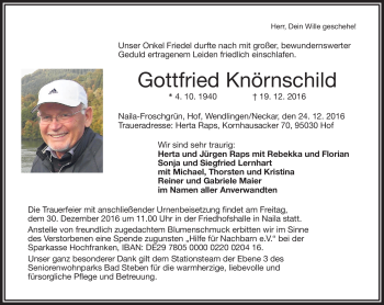 Traueranzeige von Gottfried Knörnschild von Frankenpost