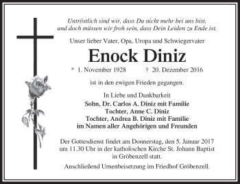 Traueranzeige von Enock Diniz von Neue Presse Coburg