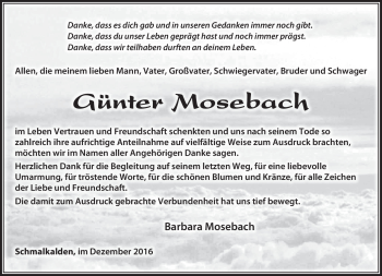 Traueranzeige von Günter Mosebach von Südthüringer Presse