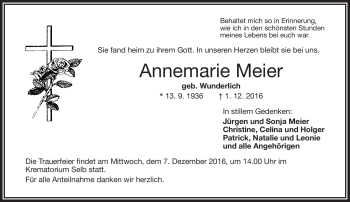 Traueranzeige von Annemarie Meier von Frankenpost