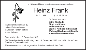 Traueranzeige von Heinz Frank von Neue Presse Coburg