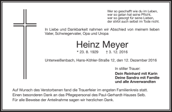 Traueranzeige von Heinz Meyer von Frankenpost