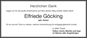 Traueranzeige von Elfriede Göcking von Frankenpost