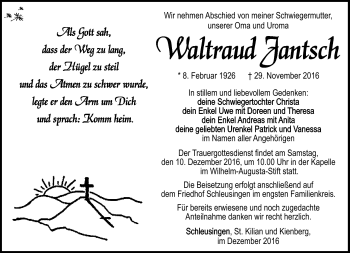 Traueranzeige von Waltraud Jantsch von Südthüringer Presse