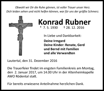Traueranzeige von Konrad Rubner von Neue Presse Coburg