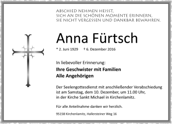 Traueranzeige von Anna Fürtsch von Frankenpost