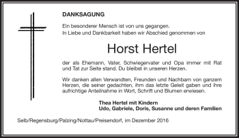Traueranzeige von Horst Hertel von Frankenpost