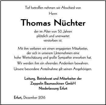 Traueranzeige von Thomas Nüchter von Südthüringer Presse