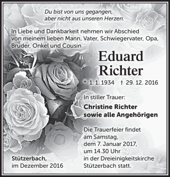 Traueranzeige von Eduard Richter von Südthüringer Presse