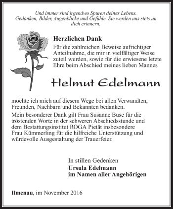Traueranzeige von Helmut Edelmann von Südthüringer Presse