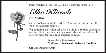 Traueranzeige von Elke Kliesch von Südthüringer Presse
