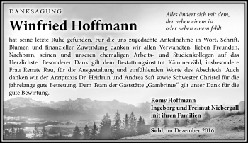 Traueranzeige von Winfried Hoffmann von Südthüringer Presse