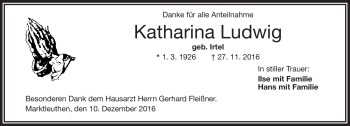 Traueranzeige von Katharina Luwig von Frankenpost