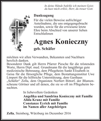 Traueranzeige von Agnes Konieczny von Südthüringer Presse