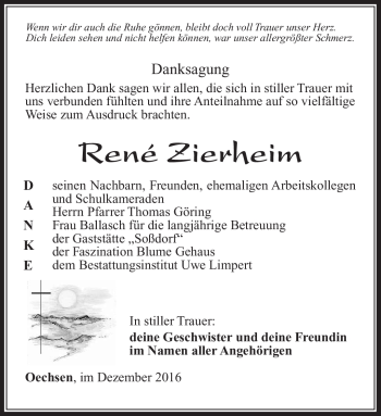 Traueranzeige von René Zierheim von Südthüringer Presse