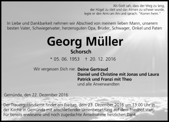 Traueranzeige von Georg Müller von Neue Presse Coburg