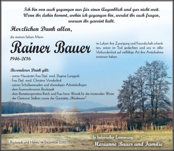 Traueranzeige von Rainer Bauer von Südthüringer Presse