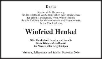 Traueranzeige von Winfried Henkel von Südthüringer Presse