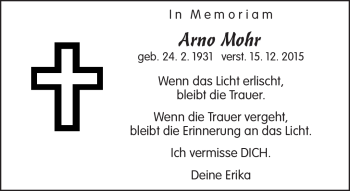 Traueranzeige von Arno Mohr von Frankenpost