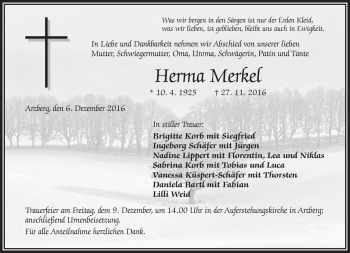 Traueranzeige von Irma Merkel von Frankenpost