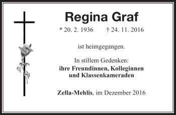 Traueranzeige von Regina Graf von Südthüringer Presse