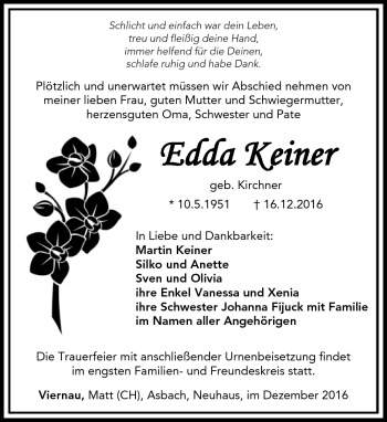 Traueranzeige von Edda Keiner von Südthüringer Presse