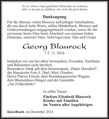 Traueranzeige von Georg Blaurock von Südthüringer Presse