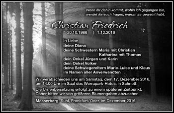 Traueranzeige von Christian Friedrich von Südthüringer Presse
