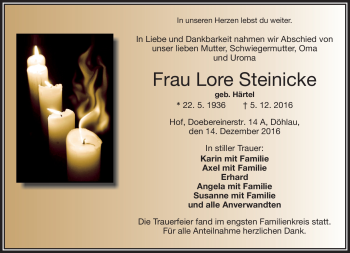 Traueranzeige von Lore Steinicke von Frankenpost