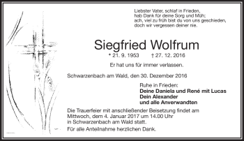 Traueranzeige von Siegfried Wolfrum von Frankenpost