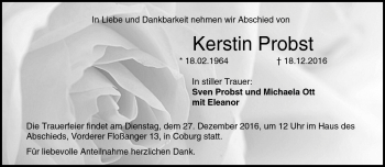 Traueranzeige von Kerstin Probst von Neue Presse Coburg