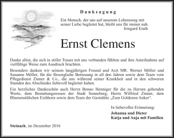 Traueranzeige von Ernst Clemens von Südthüringer Presse
