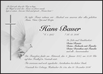 Traueranzeige von Hans Bauer von Neue Presse Coburg
