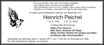 Traueranzeige von Heinrich Peichel von Frankenpost