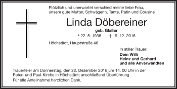 Traueranzeige von Linda Döbereiner von Frankenpost