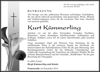 Traueranzeige von Kurt Kümmerling von Südthüringer Presse