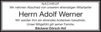 Traueranzeige von Adolf Werner von Frankenpost